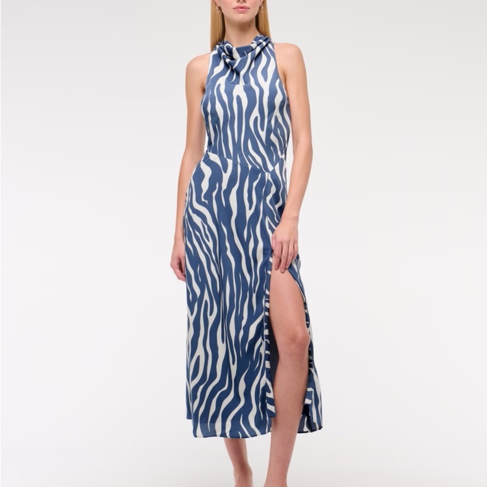 NWT Abercrombie & Fitch Cowl Neck Midi Dress in Blue Pattern